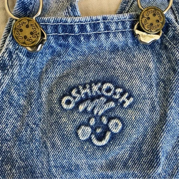 Vtg 80s Oshkosh Acid Wash Denim Overalls Size 18mo Classic Retro Country Blue - Picture 5 of 11